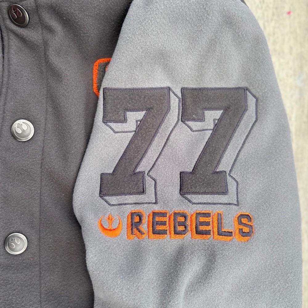 Loungefly Collectiv Star Wars Rebels Varsity Jacket Grey Embroidered Bomber S - Picture 3 of 16